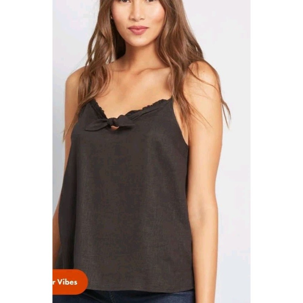 Modcloth Spruced Up Summer Sleeveless Top Black Linen Blend Size XXS NWT